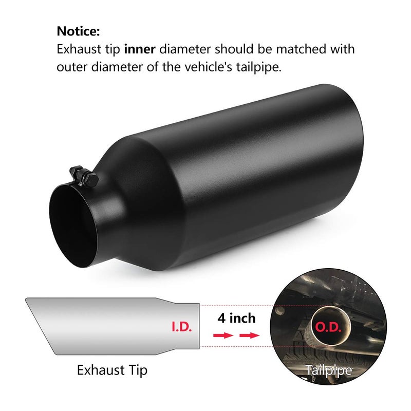 A-KARCK Exhaust Tip 4" Inlet to 7" Outlet, A-KARCK 4" Inlet 18" Long Exhaust Tailpipe Tip Black Coating Stainless Steel Bolt On Design - Image 5